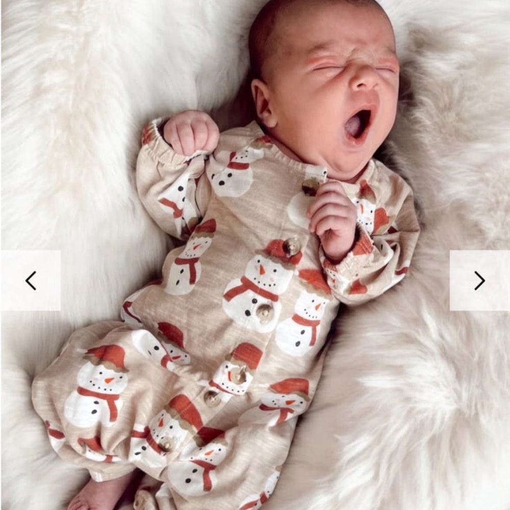 SPEARMINT LOVE/ SIIX Snowman Organic Long Sleeve Bay Jumpsuit Romper Boys 6-12